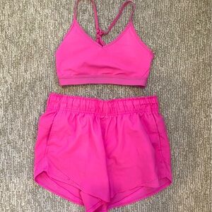 HOT PINK MATCHING WORKOUT SET - ADJUSTABLE BRA TOP &  RUNNING SHORTS